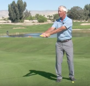 While standing with the club out in front of you rotate back with the club still at waist level in front of you, rotate forward.
